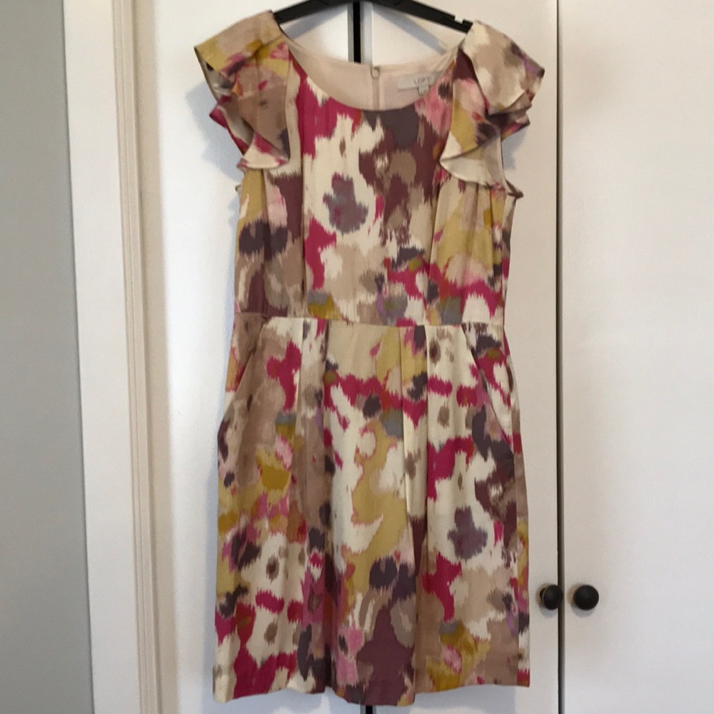 LOFT ruffle sleeve colorful print dress